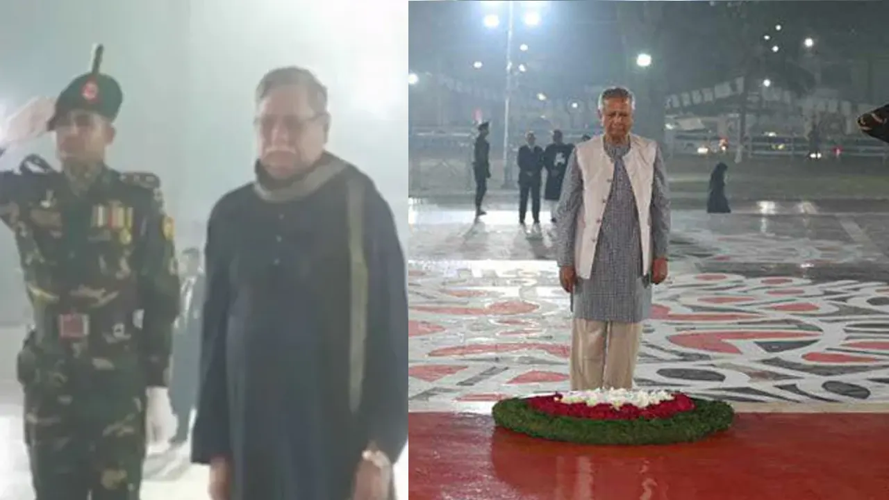 মহান একুশে শহীদ মিনারে রাষ্ট্রপতি-প্রধান উপদেষ্টার পুষ্পস্তবক অর্পণ