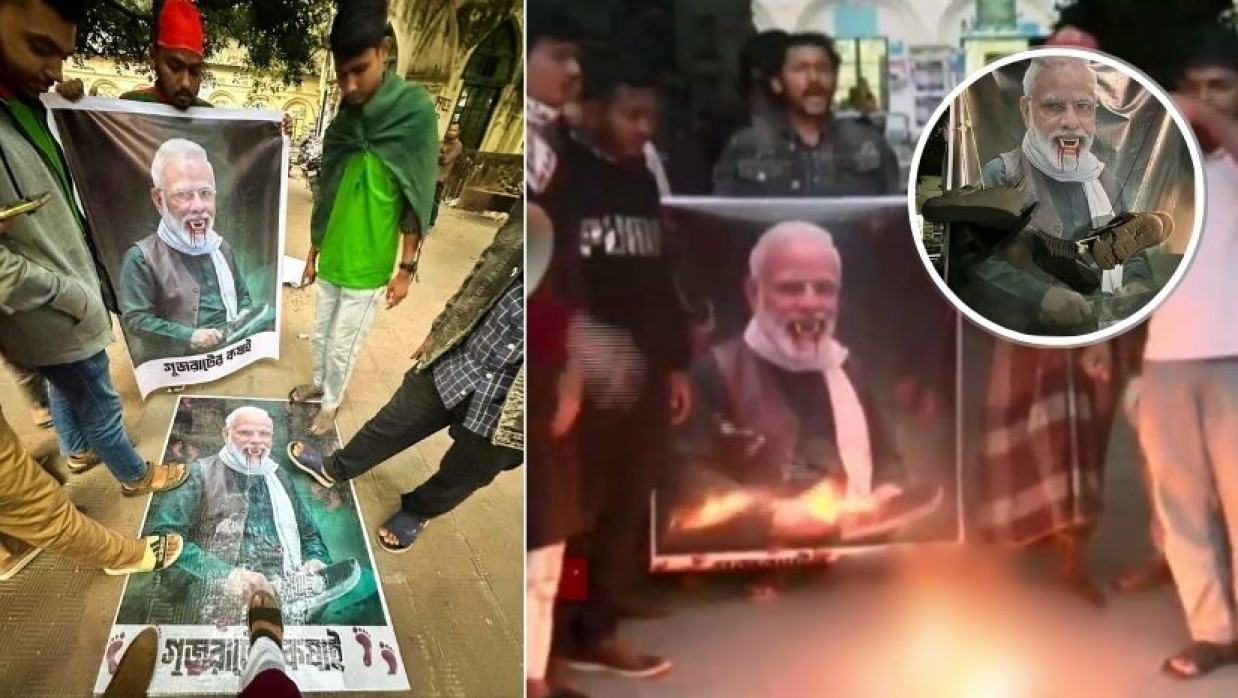 বিজয় দিবসকে কলুষিত করার দায়ে ভারতের প্রধানমন্ত্রী নরেন্দ্র মোদীর কুশপুত্তলিকা দাহ