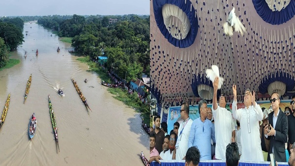 ফরিদপুরের ভাঙ্গায় কুমার নদীতে ২'শ বছরের ঐতিহ্যবাহী নৌকা বাইচ অনুষ্ঠিত