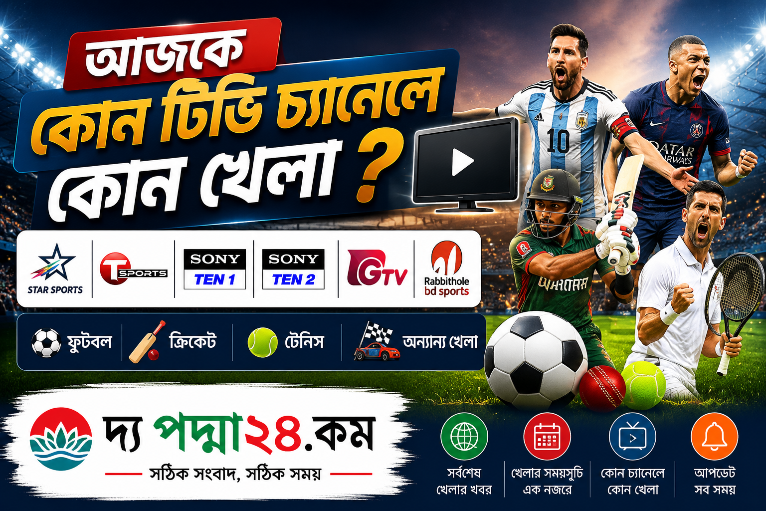 আজকে কোন টিভি চ্যানেলে কোন খেলা
